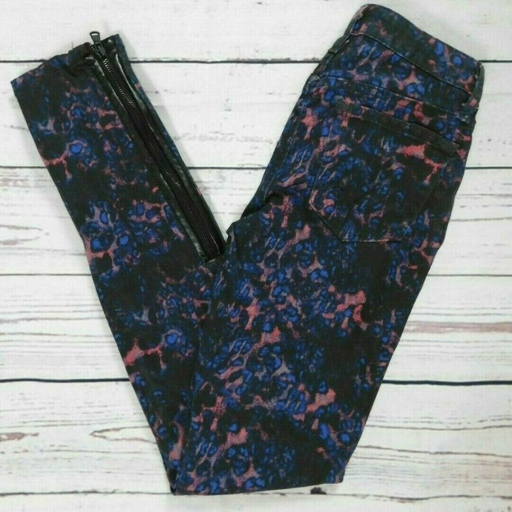 Joe's Jeans Pink Black Blue Animal Print 5 Pocket Zipper Ankle Skinny Jeans - 25